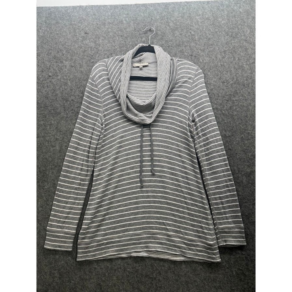 Tommy Bahama Reversible Cowl Neck Tunic‎ Grey White Striped Long Sleeve Large